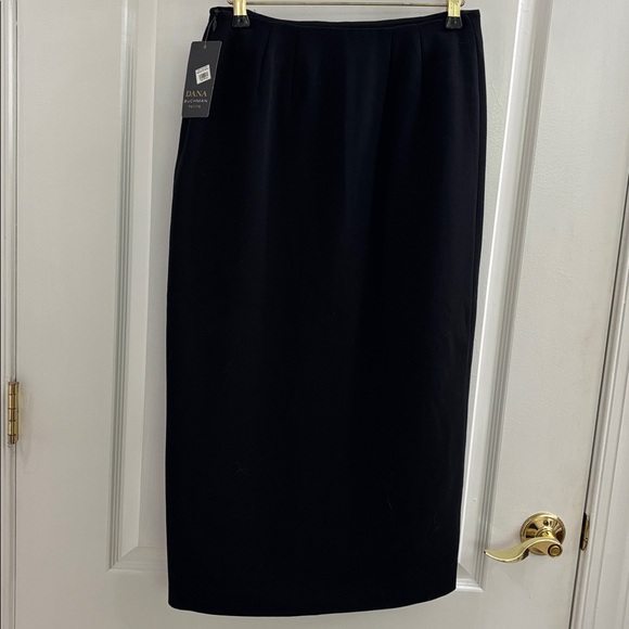 Dana Buchman Petite 6P Black Leather Trim Skirt - Picture 2 of 7